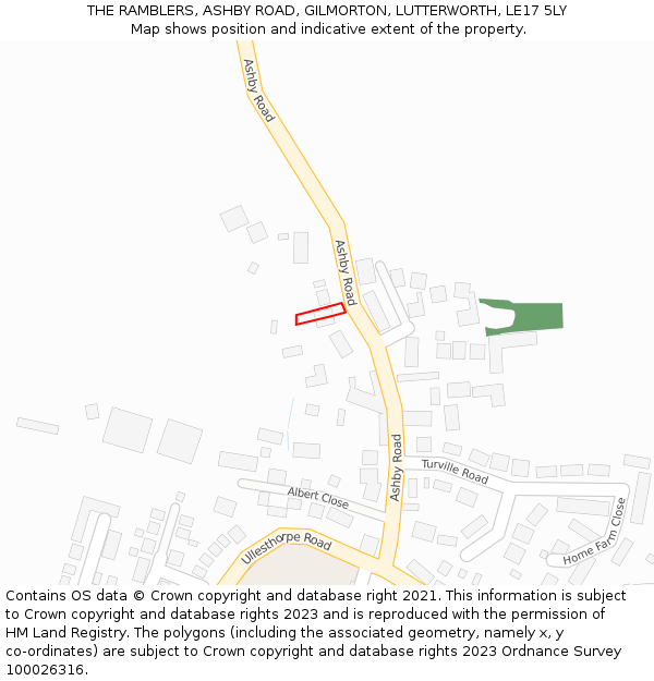 THE RAMBLERS, ASHBY ROAD, GILMORTON, LUTTERWORTH, LE17 5LY: Location map and indicative extent of plot