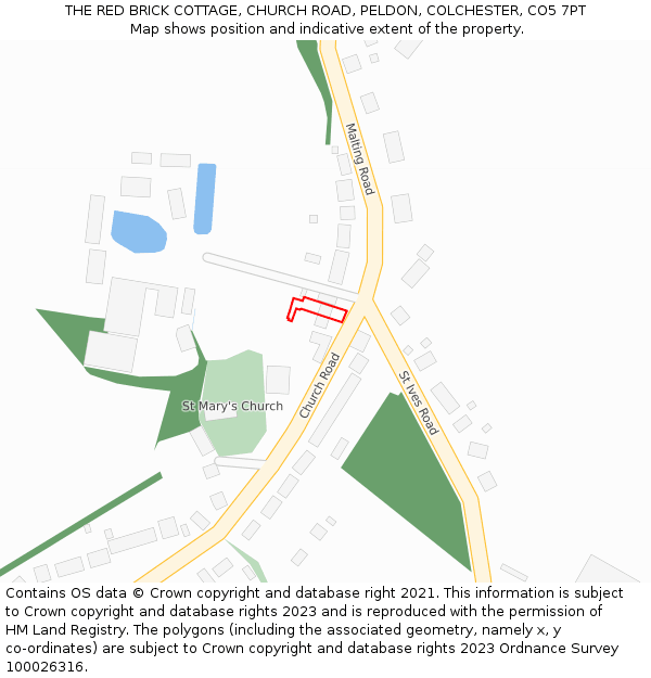 THE RED BRICK COTTAGE, CHURCH ROAD, PELDON, COLCHESTER, CO5 7PT: Location map and indicative extent of plot