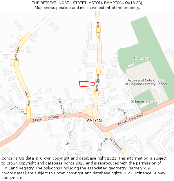 THE RETREAT, NORTH STREET, ASTON, BAMPTON, OX18 2DJ: Location map and indicative extent of plot