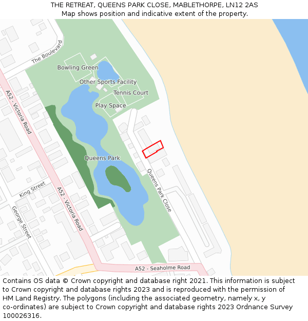 THE RETREAT, QUEENS PARK CLOSE, MABLETHORPE, LN12 2AS: Location map and indicative extent of plot