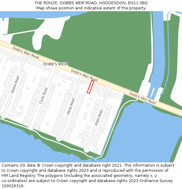 THE RONZE, DOBBS WEIR ROAD, HODDESDON, EN11 0BQ: Location map and indicative extent of plot