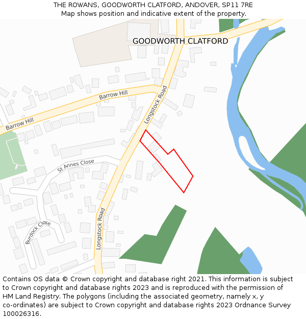 THE ROWANS, GOODWORTH CLATFORD, ANDOVER, SP11 7RE: Location map and indicative extent of plot