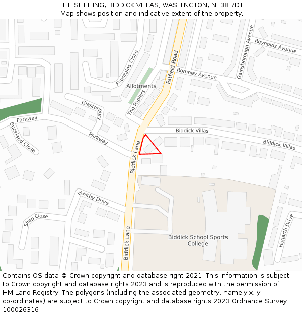 THE SHEILING, BIDDICK VILLAS, WASHINGTON, NE38 7DT: Location map and indicative extent of plot