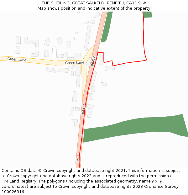 THE SHEILING, GREAT SALKELD, PENRITH, CA11 9LW: Location map and indicative extent of plot