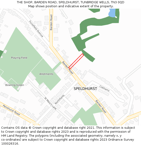 THE SHOP, BARDEN ROAD, SPELDHURST, TUNBRIDGE WELLS, TN3 0QD: Location map and indicative extent of plot