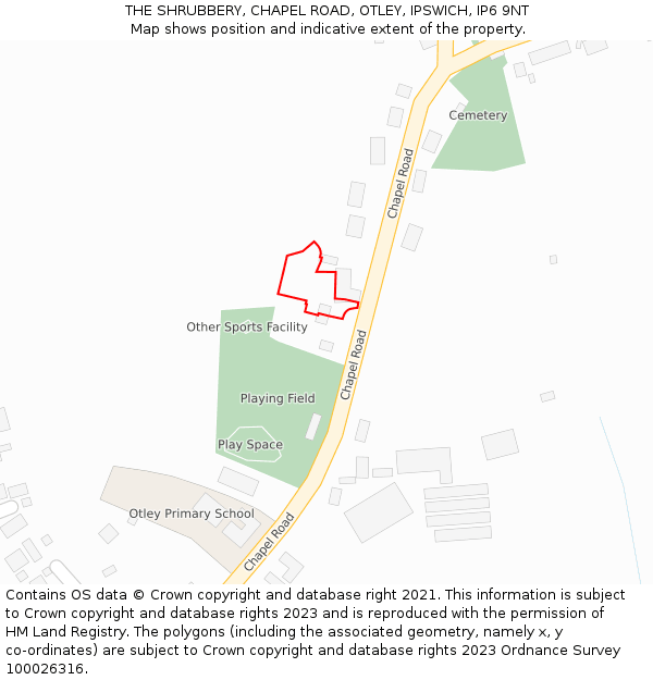 THE SHRUBBERY, CHAPEL ROAD, OTLEY, IPSWICH, IP6 9NT: Location map and indicative extent of plot