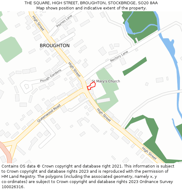 THE SQUARE, HIGH STREET, BROUGHTON, STOCKBRIDGE, SO20 8AA: Location map and indicative extent of plot