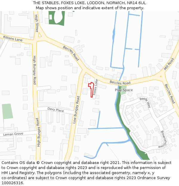 THE STABLES, FOXES LOKE, LODDON, NORWICH, NR14 6UL: Location map and indicative extent of plot