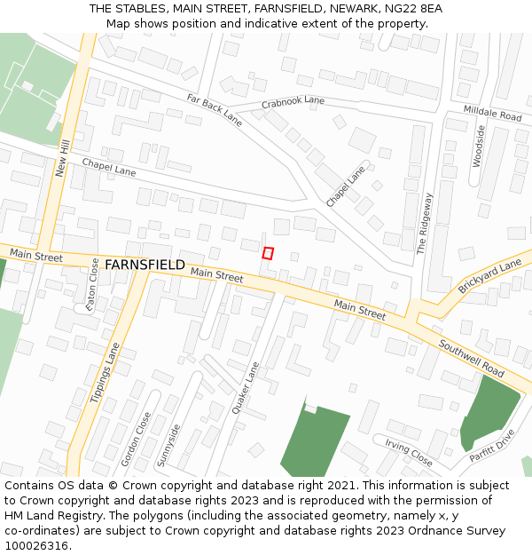 THE STABLES, MAIN STREET, FARNSFIELD, NEWARK, NG22 8EA: Location map and indicative extent of plot