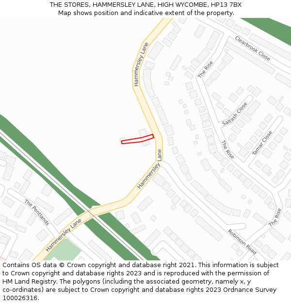 THE STORES, HAMMERSLEY LANE, HIGH WYCOMBE, HP13 7BX: Location map and indicative extent of plot