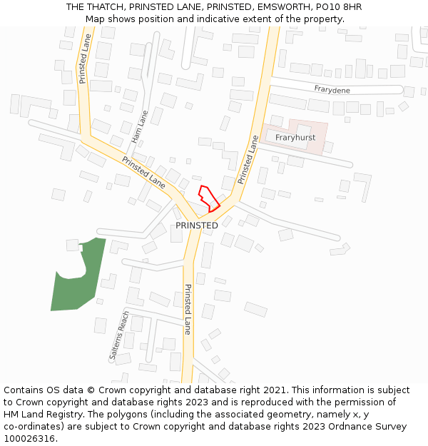 THE THATCH, PRINSTED LANE, PRINSTED, EMSWORTH, PO10 8HR: Location map and indicative extent of plot