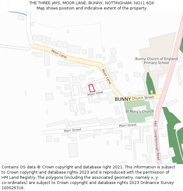 THE THREE JAYS, MOOR LANE, BUNNY, NOTTINGHAM, NG11 6QX: Location map and indicative extent of plot