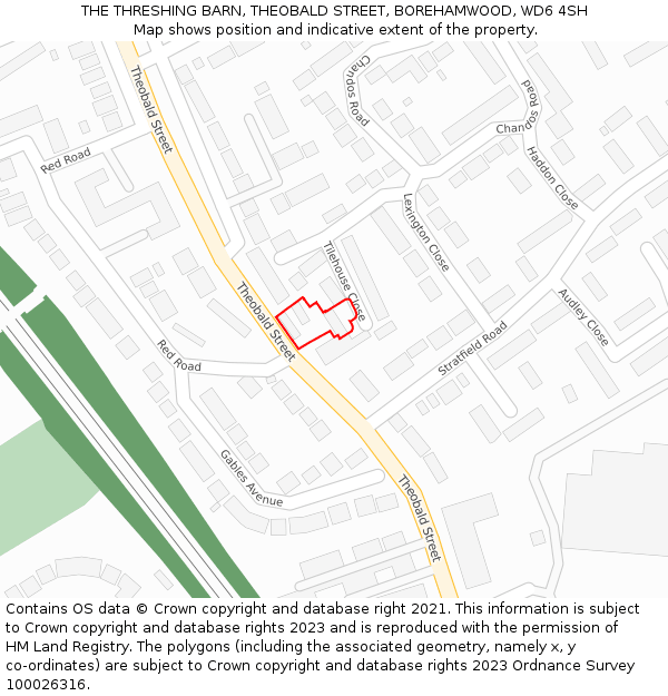 THE THRESHING BARN, THEOBALD STREET, BOREHAMWOOD, WD6 4SH: Location map and indicative extent of plot