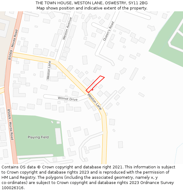 THE TOWN HOUSE, WESTON LANE, OSWESTRY, SY11 2BG: Location map and indicative extent of plot