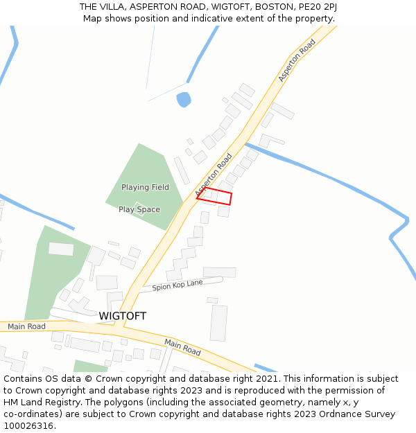 THE VILLA, ASPERTON ROAD, WIGTOFT, BOSTON, PE20 2PJ: Location map and indicative extent of plot