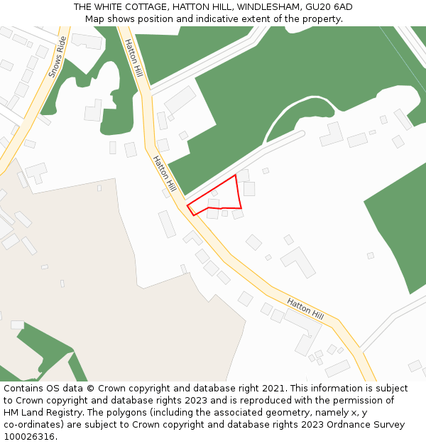 THE WHITE COTTAGE, HATTON HILL, WINDLESHAM, GU20 6AD: Location map and indicative extent of plot