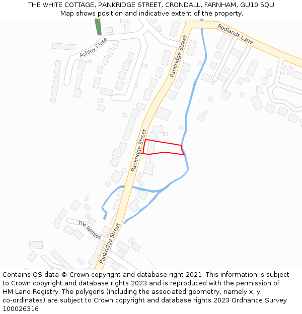 THE WHITE COTTAGE, PANKRIDGE STREET, CRONDALL, FARNHAM, GU10 5QU: Location map and indicative extent of plot