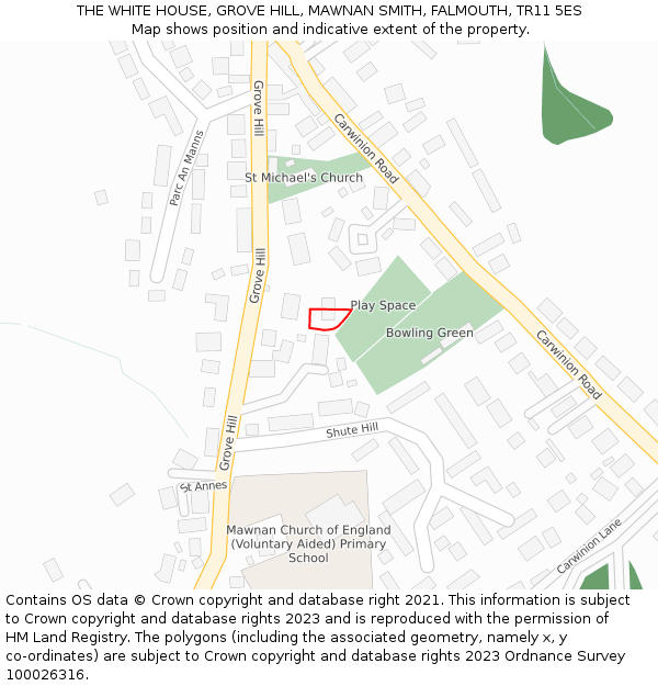 THE WHITE HOUSE, GROVE HILL, MAWNAN SMITH, FALMOUTH, TR11 5ES: Location map and indicative extent of plot