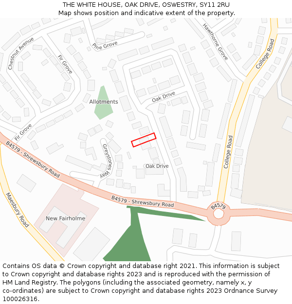 THE WHITE HOUSE, OAK DRIVE, OSWESTRY, SY11 2RU: Location map and indicative extent of plot