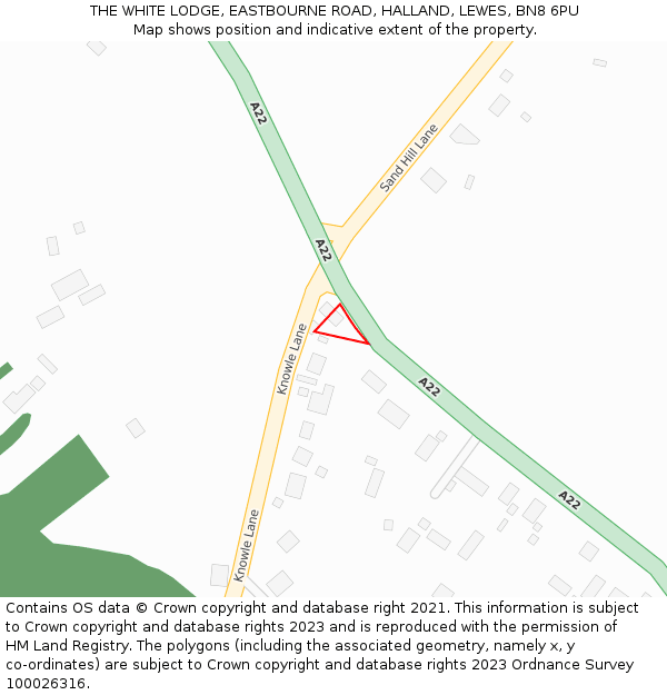 THE WHITE LODGE, EASTBOURNE ROAD, HALLAND, LEWES, BN8 6PU: Location map and indicative extent of plot