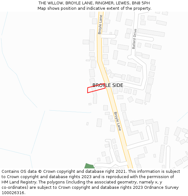 THE WILLOW, BROYLE LANE, RINGMER, LEWES, BN8 5PH: Location map and indicative extent of plot