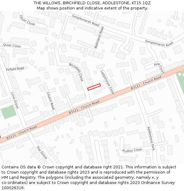THE WILLOWS, BIRCHFIELD CLOSE, ADDLESTONE, KT15 1QZ: Location map and indicative extent of plot