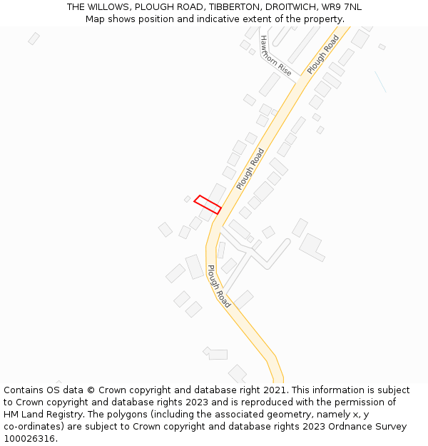 THE WILLOWS, PLOUGH ROAD, TIBBERTON, DROITWICH, WR9 7NL: Location map and indicative extent of plot