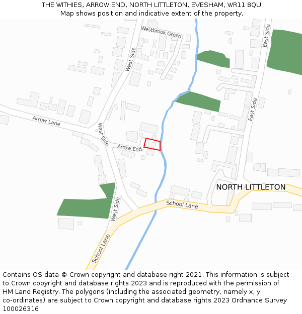 THE WITHIES, ARROW END, NORTH LITTLETON, EVESHAM, WR11 8QU: Location map and indicative extent of plot