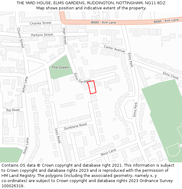 THE YARD HOUSE, ELMS GARDENS, RUDDINGTON, NOTTINGHAM, NG11 6DZ: Location map and indicative extent of plot