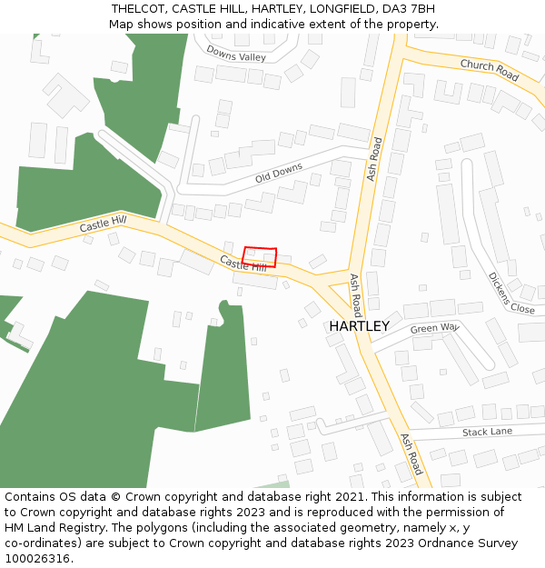 THELCOT, CASTLE HILL, HARTLEY, LONGFIELD, DA3 7BH: Location map and indicative extent of plot