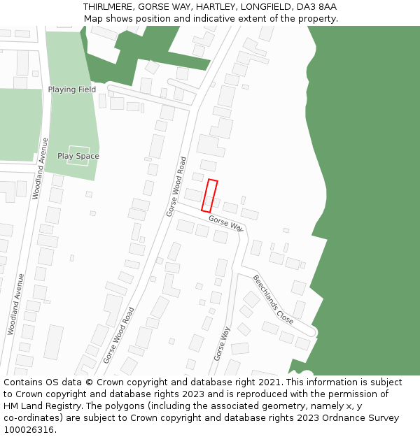 THIRLMERE, GORSE WAY, HARTLEY, LONGFIELD, DA3 8AA: Location map and indicative extent of plot