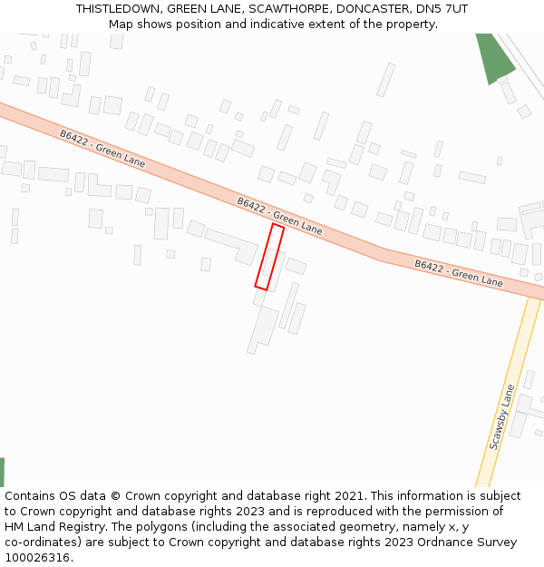 THISTLEDOWN, GREEN LANE, SCAWTHORPE, DONCASTER, DN5 7UT: Location map and indicative extent of plot