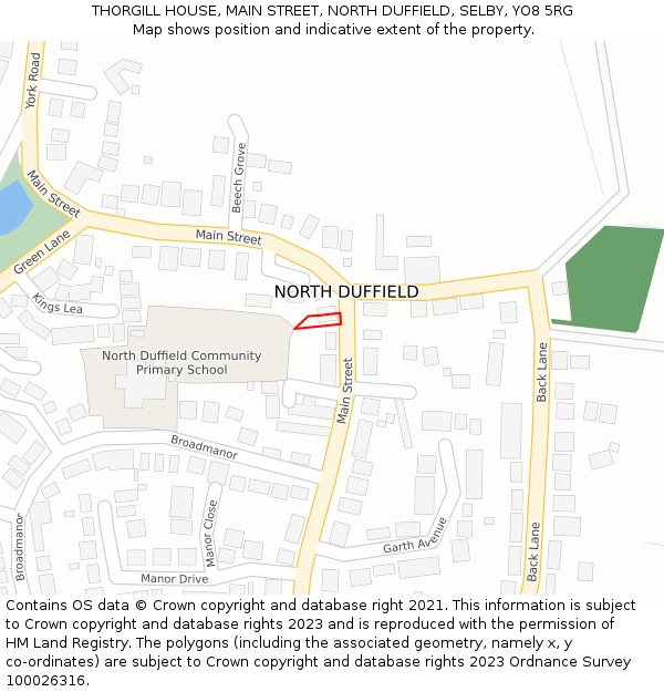 THORGILL HOUSE, MAIN STREET, NORTH DUFFIELD, SELBY, YO8 5RG: Location map and indicative extent of plot