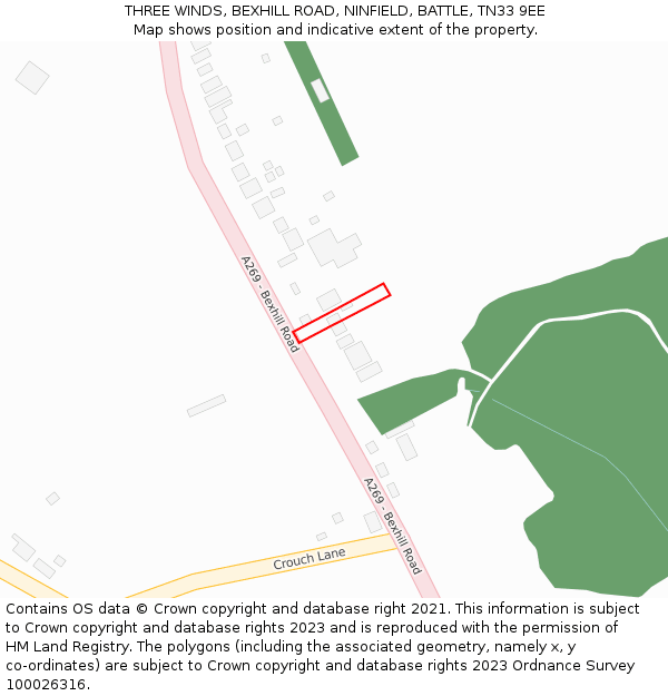 THREE WINDS, BEXHILL ROAD, NINFIELD, BATTLE, TN33 9EE: Location map and indicative extent of plot