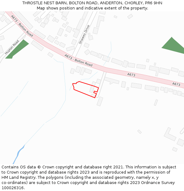 THROSTLE NEST BARN, BOLTON ROAD, ANDERTON, CHORLEY, PR6 9HN: Location map and indicative extent of plot