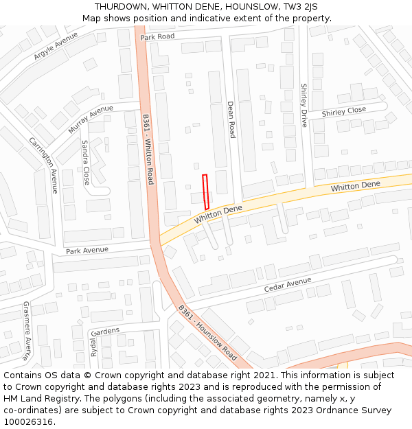 THURDOWN, WHITTON DENE, HOUNSLOW, TW3 2JS: Location map and indicative extent of plot
