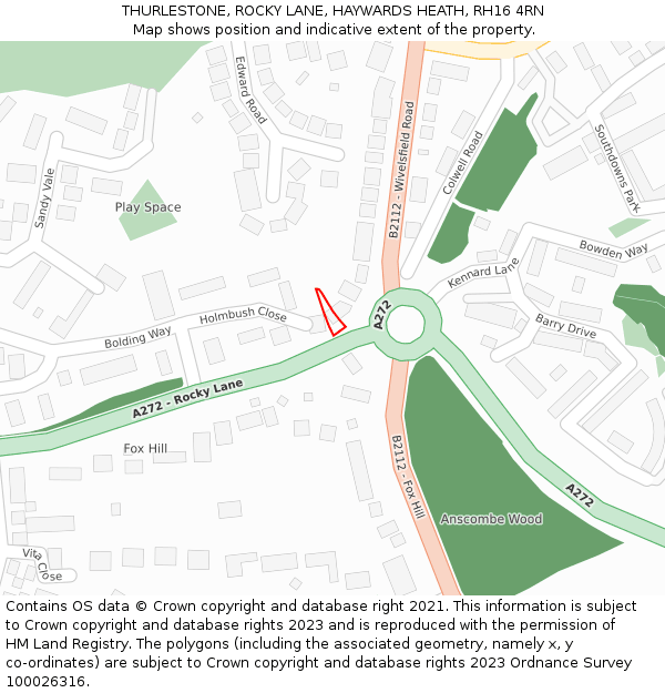 THURLESTONE, ROCKY LANE, HAYWARDS HEATH, RH16 4RN: Location map and indicative extent of plot