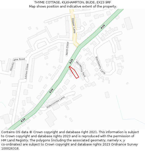 THYME COTTAGE, KILKHAMPTON, BUDE, EX23 9RF: Location map and indicative extent of plot