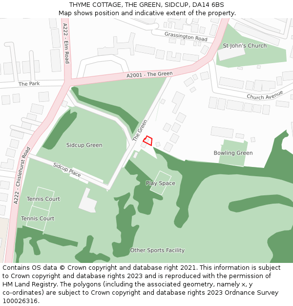 THYME COTTAGE, THE GREEN, SIDCUP, DA14 6BS: Location map and indicative extent of plot