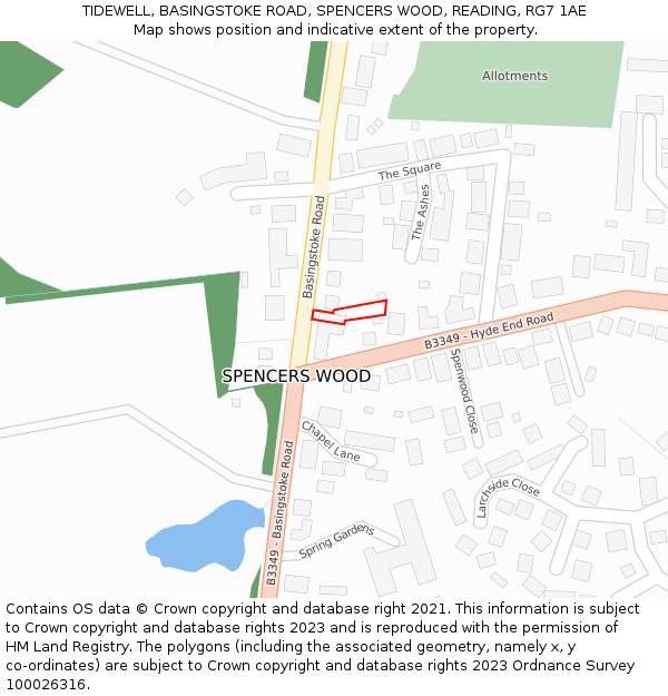 TIDEWELL, BASINGSTOKE ROAD, SPENCERS WOOD, READING, RG7 1AE: Location map and indicative extent of plot