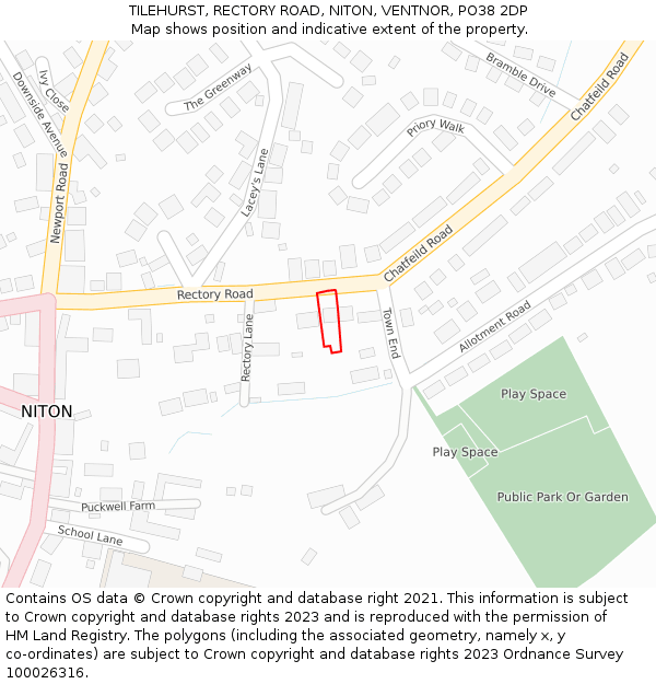 TILEHURST, RECTORY ROAD, NITON, VENTNOR, PO38 2DP: Location map and indicative extent of plot