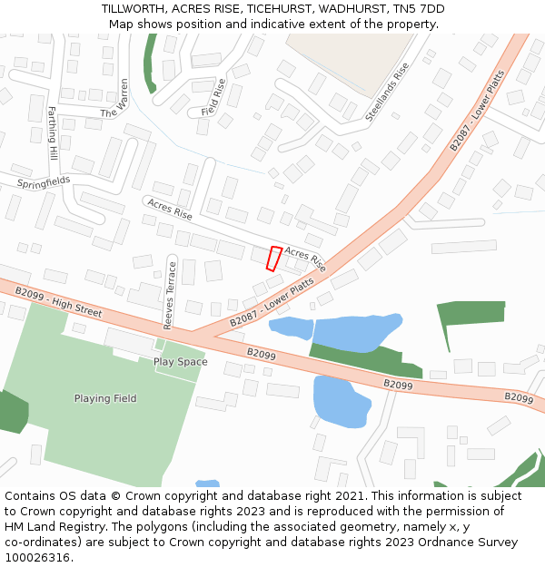 TILLWORTH, ACRES RISE, TICEHURST, WADHURST, TN5 7DD: Location map and indicative extent of plot