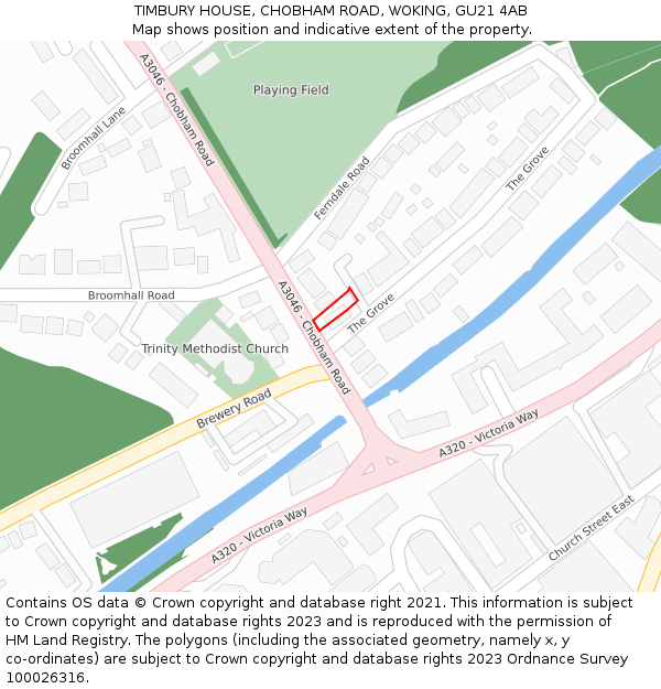 TIMBURY HOUSE, CHOBHAM ROAD, WOKING, GU21 4AB: Location map and indicative extent of plot