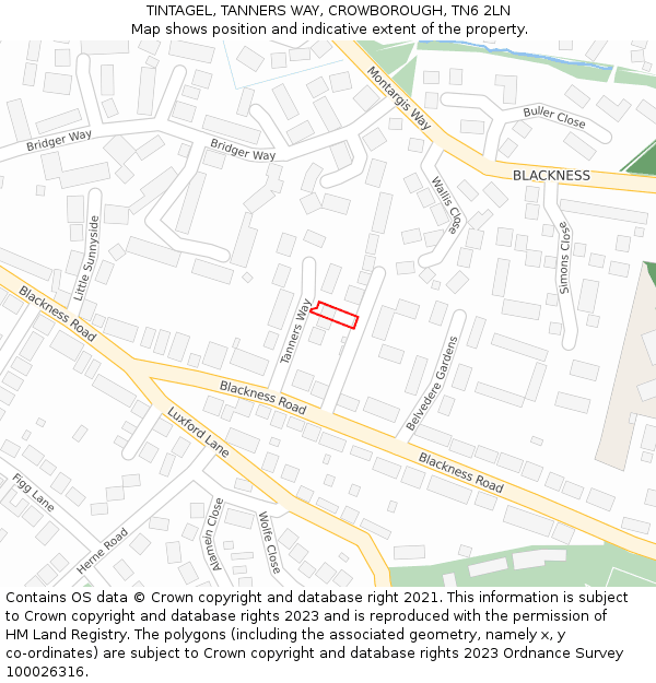 TINTAGEL, TANNERS WAY, CROWBOROUGH, TN6 2LN: Location map and indicative extent of plot