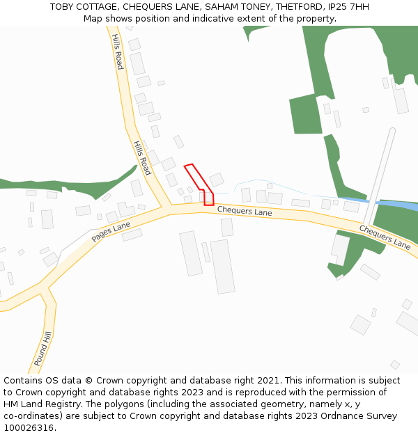 TOBY COTTAGE, CHEQUERS LANE, SAHAM TONEY, THETFORD, IP25 7HH: Location map and indicative extent of plot