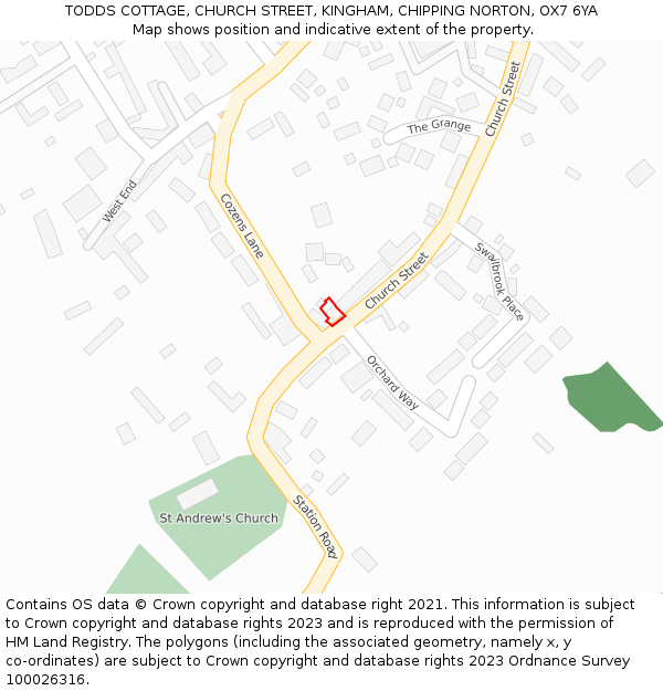 TODDS COTTAGE, CHURCH STREET, KINGHAM, CHIPPING NORTON, OX7 6YA: Location map and indicative extent of plot