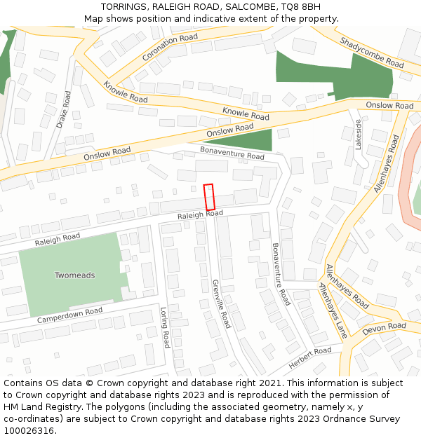 TORRINGS, RALEIGH ROAD, SALCOMBE, TQ8 8BH: Location map and indicative extent of plot