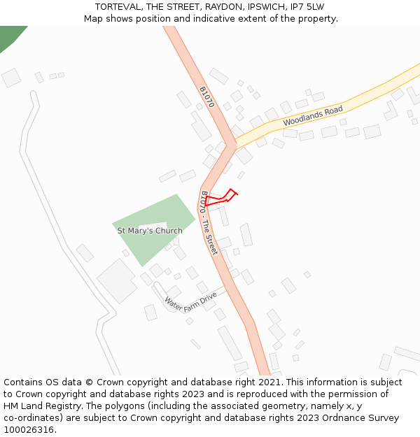 TORTEVAL, THE STREET, RAYDON, IPSWICH, IP7 5LW: Location map and indicative extent of plot