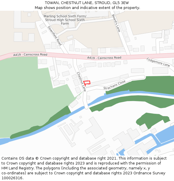 TOWAN, CHESTNUT LANE, STROUD, GL5 3EW: Location map and indicative extent of plot
