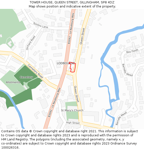 TOWER HOUSE, QUEEN STREET, GILLINGHAM, SP8 4DZ: Location map and indicative extent of plot